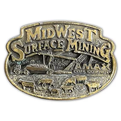 AMAX COAL COMPANY MIDWEST SURFACE MINING BELT BUCKLE Vintage BRASS Metal • $11.98