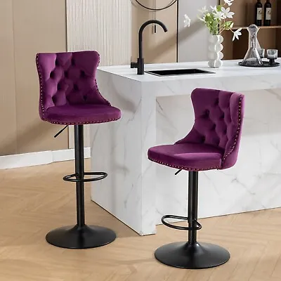2 Set Swivel Velvet Upholstered Barstools 25-33  Height Pub Bar Chairs Purple • $169.99