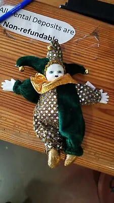 5  Mardi Gras Green And Gold Jester Doll Ornament Jester Doll Ornament • $6.95