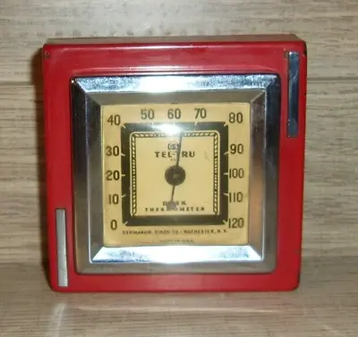 Vintage Red Tel-Tru Room Thermometer Germanow-Simon Company Rochester NY USA • $35.99