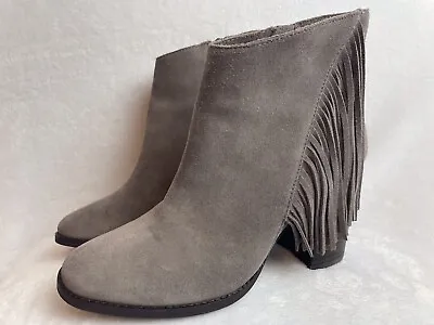 Arturo Chiang Boots Womens 8.5 M Western Ankle Gray Fringe SUEDE Heels EUC • £21.84