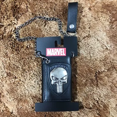 NEW Marvel The Punisher Skull Logo Men Biker Chain Wallet Trifold Snap • $41.99