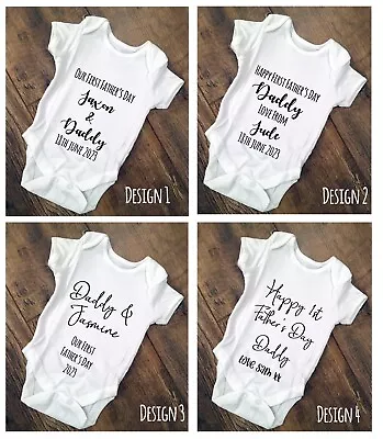 £5.59 • Buy My First Father's Day Personalised Baby Vest Bodysuit, Name, Keepsake, 4 Designs