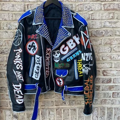 $2000 • Buy Painted Studded Punk Leather Jacket Custom Handmade