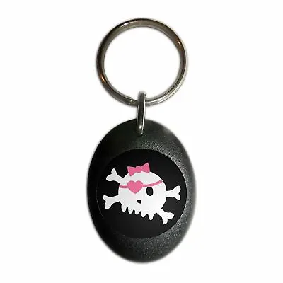 £3.99 • Buy Black Skull With Bow - Plastic Oval Key Ring Colour Choice New