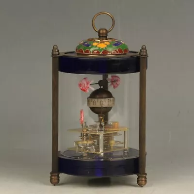 Mechanical Clock Cloisonnee Horologe Glass Around Three Fishes FL025 • $79.90