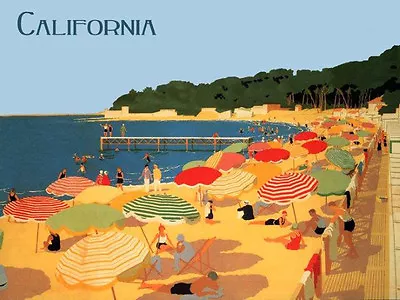 California Beach Umbrellas Travel Tourism Vacation Vintage Poster Repro FREE S/H • $17.90