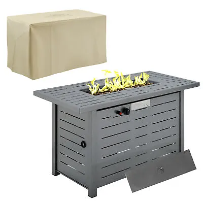 Outsunny Outdoor Gas Fire Pit Table Smokeless Firepit W/ Rain Cover Lid Grey • £242.99