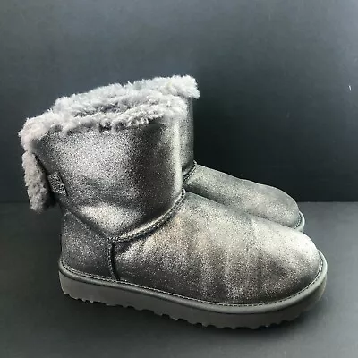 Ugg Arielle Sparkle Gun Metal Glitter Leather Pull On Boots 1112090 Women Sz 6 • $79.95