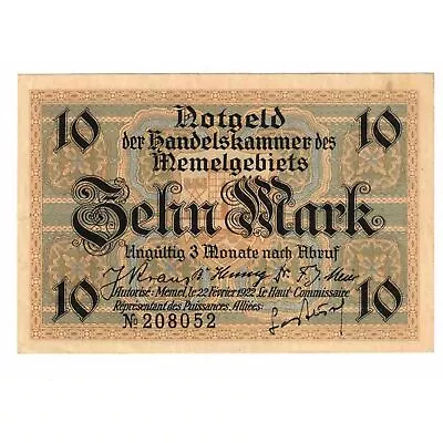 [#629680] Banknote Memel 10 Mark 1922 1922-02-22 KM:5b UNC • $141.70