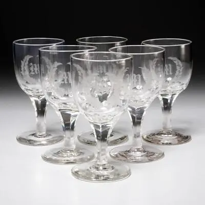 Blown Glass Facet Cut Stem  M  Monogram Etched Small Wine Glasses 6pc Set 4.5  • $80