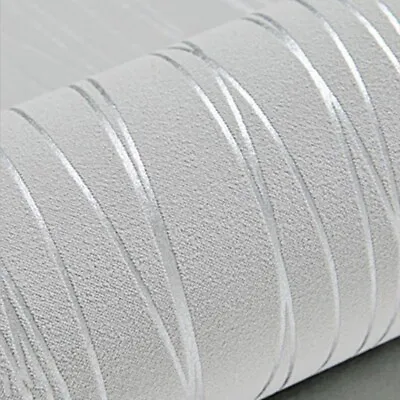 10M Textured Wallpaper Plain Shimmer Grey Silver Glitter Wall Paper Roll Beige • £6.99