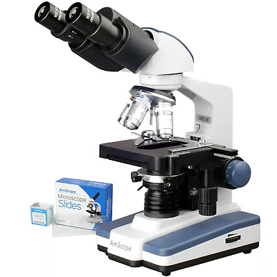 AmScope 40X-2500X LED Lab Compound Binocular Microscope W 3D Mech Stage + Slides • $269.99