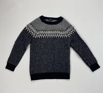 J Crew Womens Youth Medium Merino Wool Sweater Fair Isle Nordic Black White • $16.99