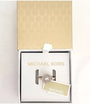 MICHAEL KORS Rose Gold Stainless Steel Crystal MK Center Ring Size 8 NWT In Box • $49.99