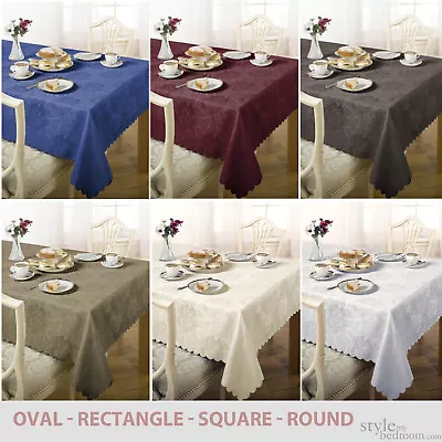 Damask Floral Jacquard Tablecloth In Various Colours Shapes & Sizes • £13.50