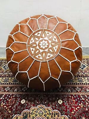 Genuine Boho Moroccan Leather Footstool Brown Handmade Pouffe New Vintage • $117.57