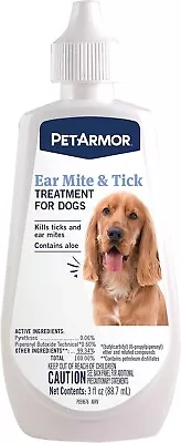 Petarmor Ear Mite And Tick Treatment For Dogs 3 Oz Free Shipping • $7.20