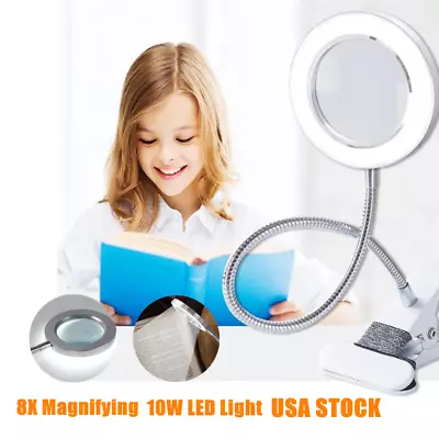 $17.88 • Buy 8X Magnifier LED Lamp Magnifying Glass Desk Table Light Reading Lamp With Clamp
