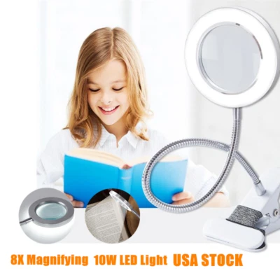 $17.88 • Buy 8X Magnifier LED Lamp Magnifying Glass Desk Table Light Reading Lamp With Clamp