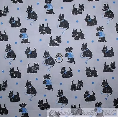 BonEful Fabric FQ Cotton Quilt White Gray Blue Dot DOG Scottie Scottish Terrier • $5.70