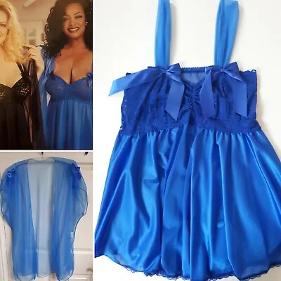 £44 • Buy Shirley Of Hollywood Blue Satin Babydoll Wrap Size 18 Women Nightdress Negligee