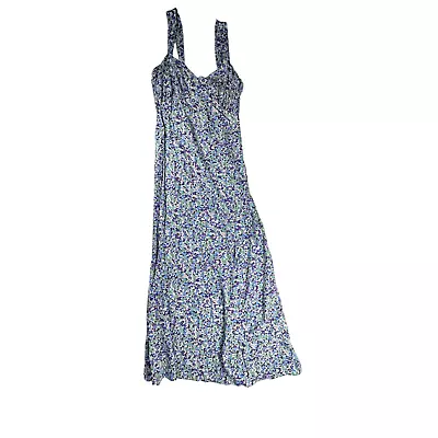 Zara Womens Size Small Maxi Floral Dress Blue Purple Side Slit Side Zipper • $29.99