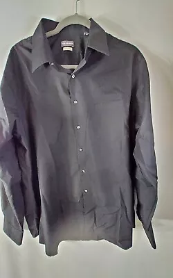 Van Heusen Dress Shirt Mens XL 17 34/35 Fitted Wrinkle Free Black Cotton Blend • $11