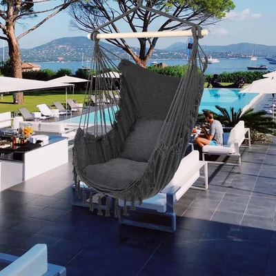 £19.95 • Buy 130*100CM Swinging Garden Hammock Chair Outdoor Wooden Rope Swing Seat W/ Tassel