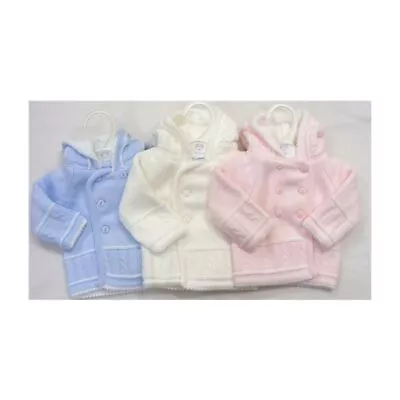 Baby Knitted Jacket Cardigan Pramcoat Hooded Boy Girl Unisex Dandelion NB-12 Abg • £20.85