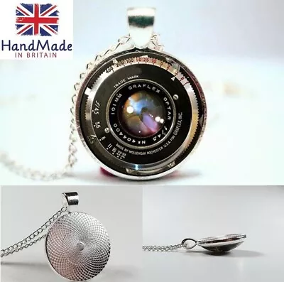 Vintage Camera Lens - Silver Tone Photo Glass Dome Necklace Pendant • £7.99