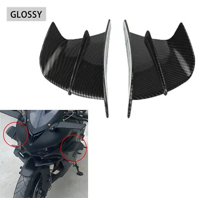 Pair Carbon Fiber Motorcycle Wnglet Air Deflector Wing Spoiler Kit Accessories • $18.03