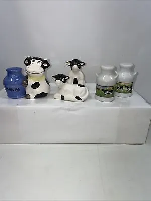 Salt And Pepper Shakers X3 Black White Cows Hugging Milk Jug Artmark • £17.05