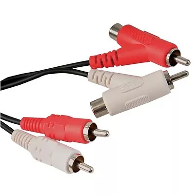 Short 50cm 2 Way RCA Phono Stackable Y Splitter Audio Cable Amp Mixer Lead 0.5m • £2.95