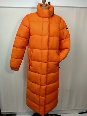 Superdry Maxi Longline Orange Puffer Coat Duvet Coat Size 10 UK • £25