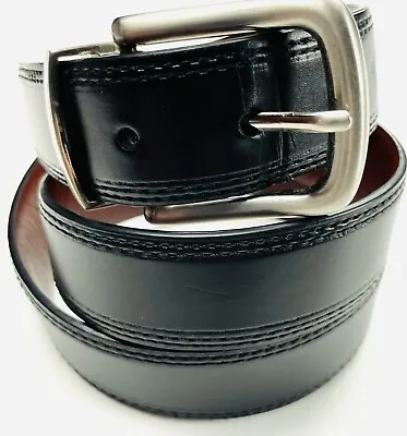 Tommy Hilfiger Bonded Leather Belt Mens Size 36/90 Black Silver Tone Buckle • $14.98