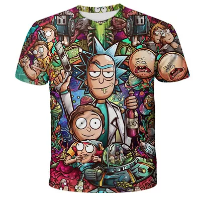 $15.95 • Buy T Shirt Rick And Morty Cartoon Funny Double Sided Unisex Adult Size L M S
