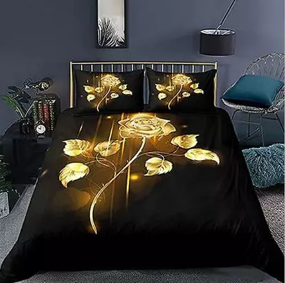 Gold Rose Quilt Cover Flower Bedding Set Doona Duvet Cover Pilowcase • $83.68