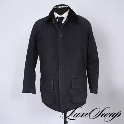 Barbour Of England Navy Padded Corduroy Clr Leather Trim Beauhurst Field Coat M • $41