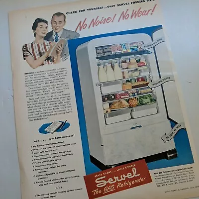 Vintage SERVEL GAS REFRIGERATORS NO NOISE NO WEAR 1947 Magazine Ad • $12.50