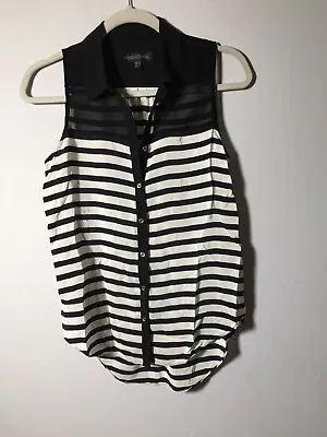 $21.05 • Buy Forever New Womens Silk Sleeveless Striped Button Shirt Size 8 Good Condition