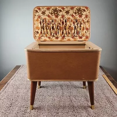 Vintage Burlington Hawkeye Sewing Storage Stool Bench MCM Ottoman Brown Vinyl • $74.88