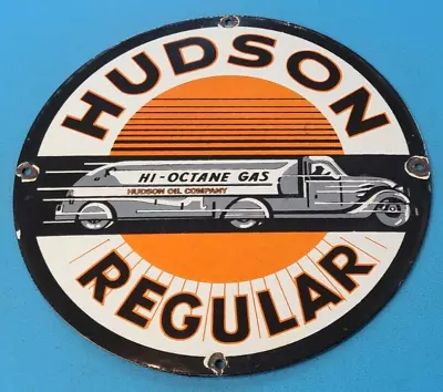 Vintage Hudson Motor Oil Porcelain Truck Pump Service Station Tanker Truck Sign • $138.47