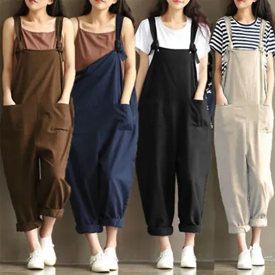 UK Ladies Oversize Baggy Overalls Strappy Dungarees Women Loose Jumpsuit • £10.15