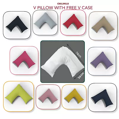 Hollowfiber V Shaped Pillow With FREE V Pillowcase Orthopedic Back Neck Support. • £7.85