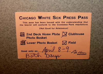 Chicago White Sox Media/Press Pass Ticket Stub From Between 1976-1980 • $14.99