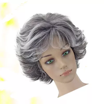 Wigs Middle Aged Women Women Granny Grey Wig Wavy Short Synthetic Mother Wigs • $17.09