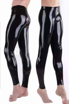 Lequida Open Crotch Latex Rubber Leggings - Black, One Size, Full Length Latex Pants For Women