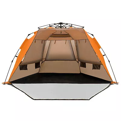 $59.95 • Buy Pop-up Beach Tent Portable Beach Shade For 3-4 Persons UPF 50+ Protection Orange