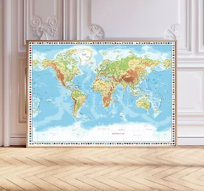 Detailed Map Of The World Poster World Map Poster Print Wall Décor A2/A3/A4/A5 • £5.99
